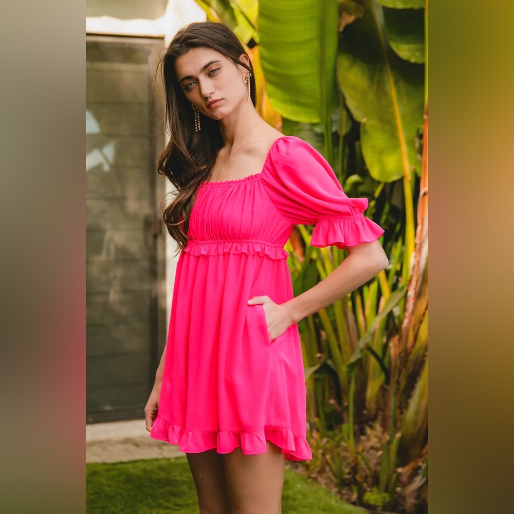 BiBi Pink Ruched Ruffled Mini Shorts - Picture 2 of 9